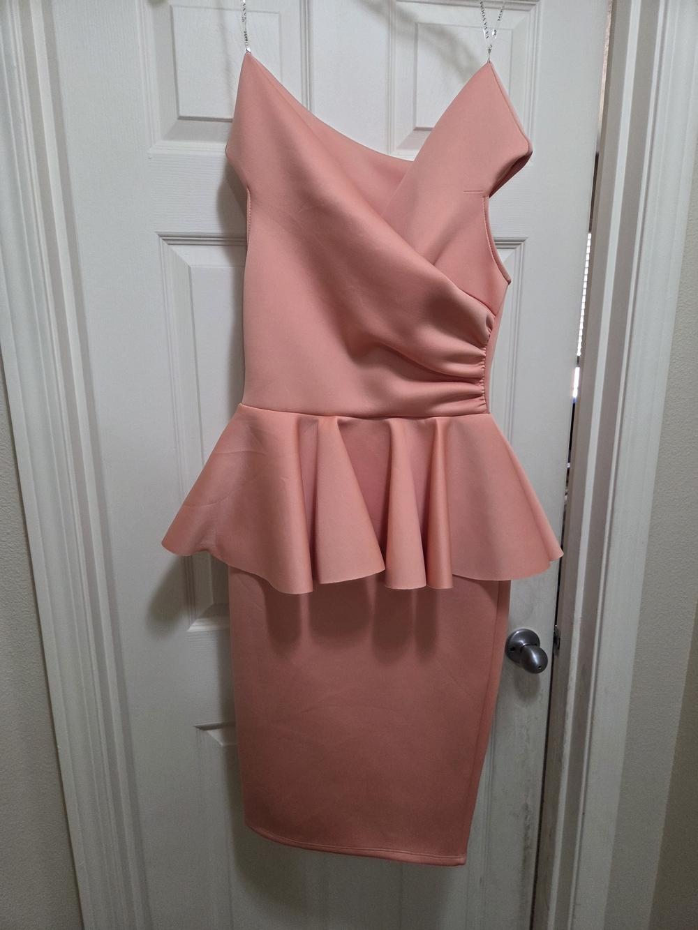 Va Va Voom One-Shoulder Peplum Dress in Peach